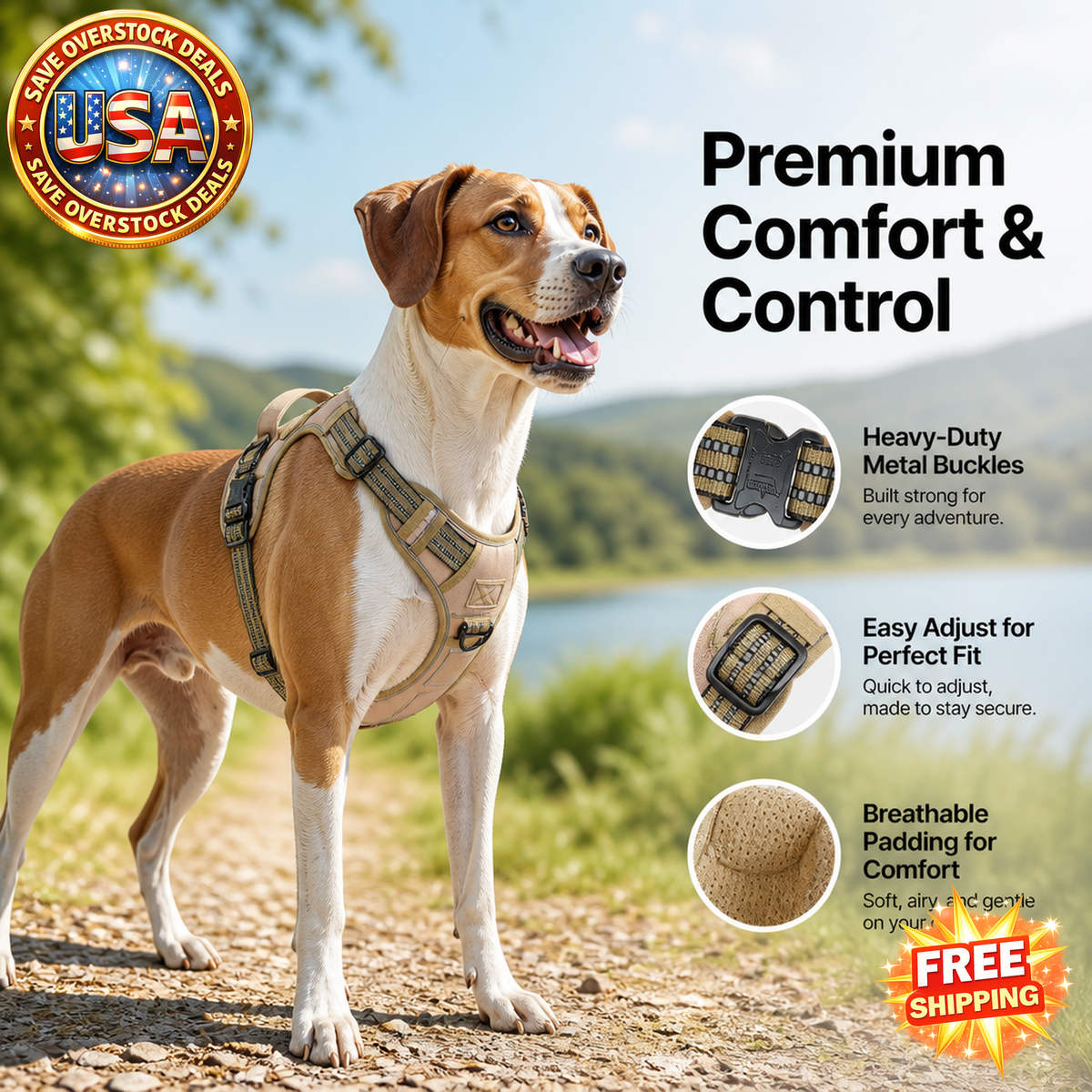 Adjustable Tactical Dog Harness for Large Dogs with Handle