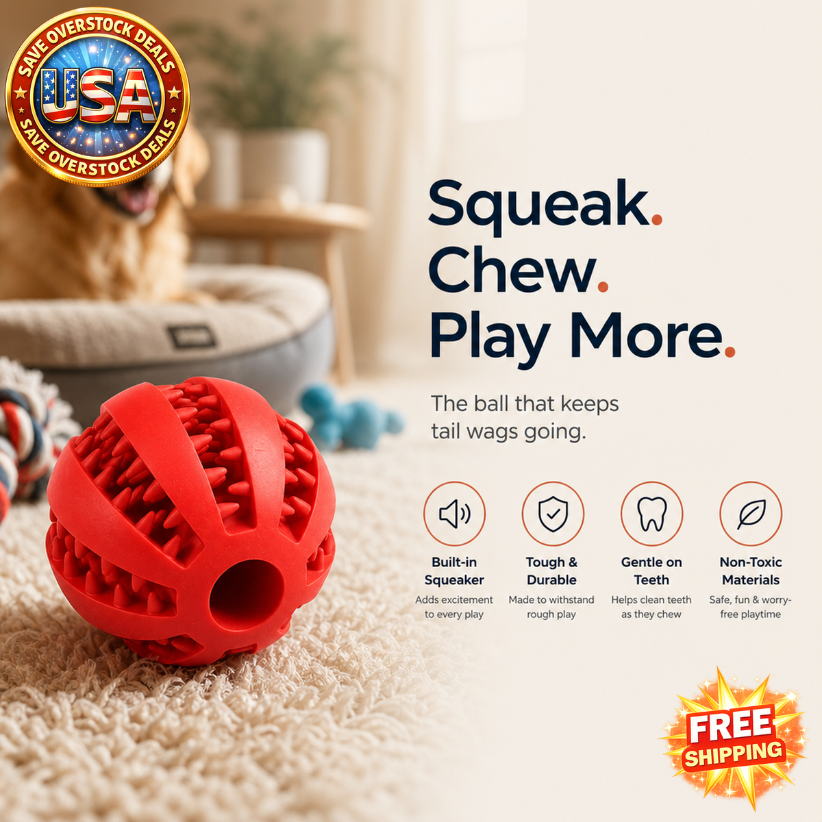 Dog Squeaky Ball Toy - Bite Resistant Chew Toy for Dogs