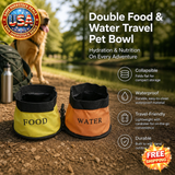 Double Food and Water Travel Pet Bowl - Waterproof and Collapsible