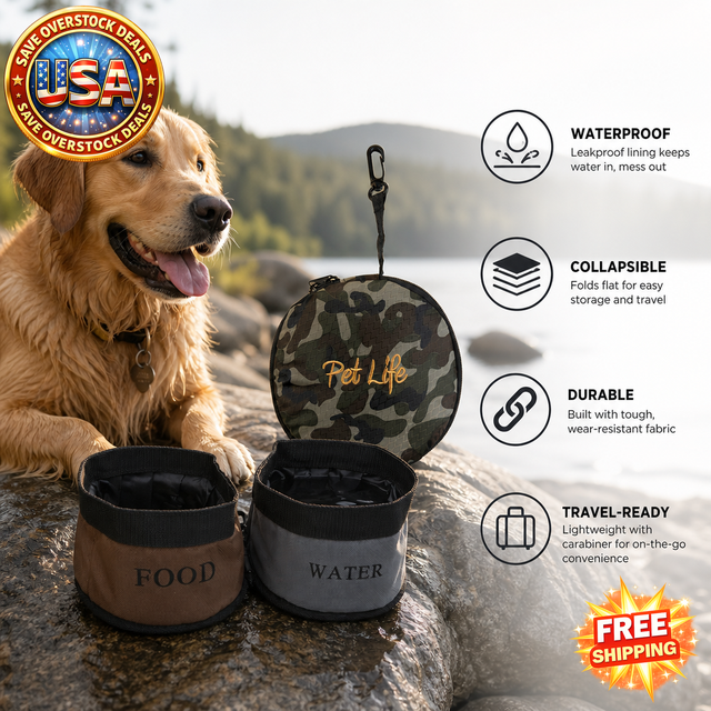 Double Travel Pet Bowl - Waterproof and Collapsible Design