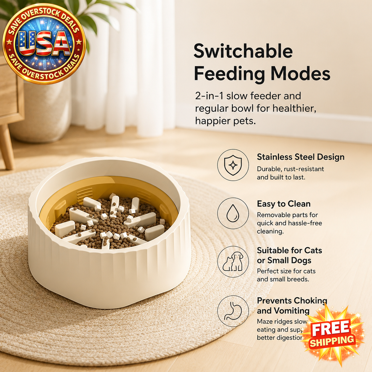 Stainless Steel Pet Food and Water Bowls Set for Cats and Small Dogs