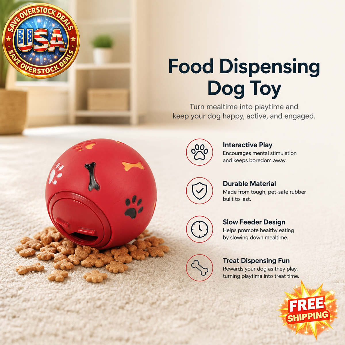 Food Dispensing Dog Toys - Rubber Slow Feeder Puzzle Balls