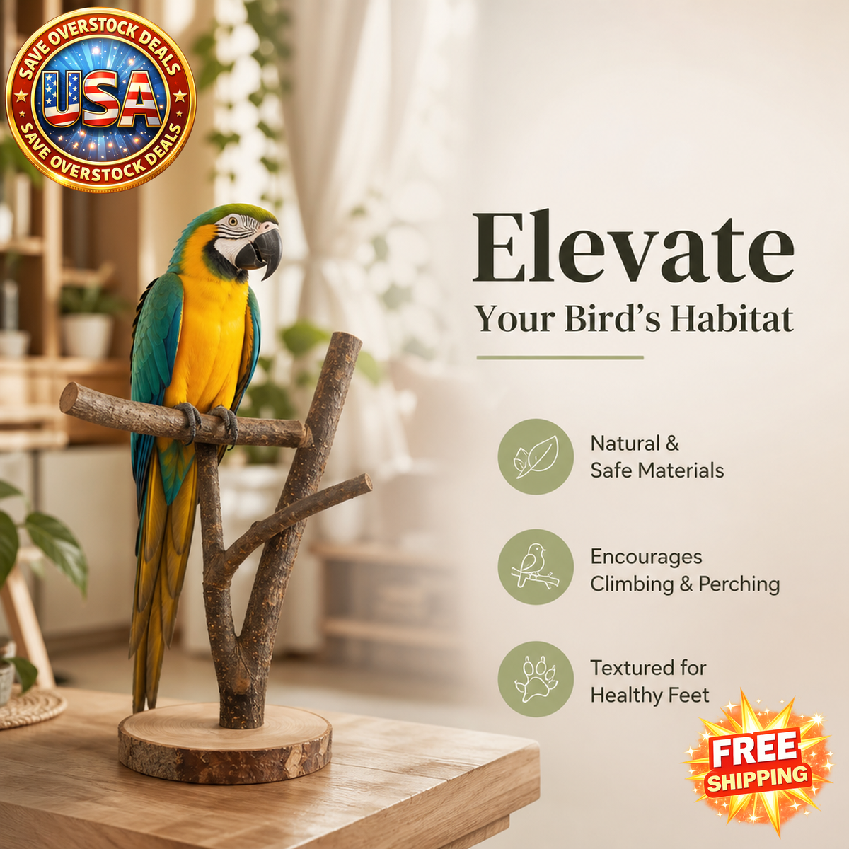 Natural Wood Bird Perches for Parrots and Small Birds