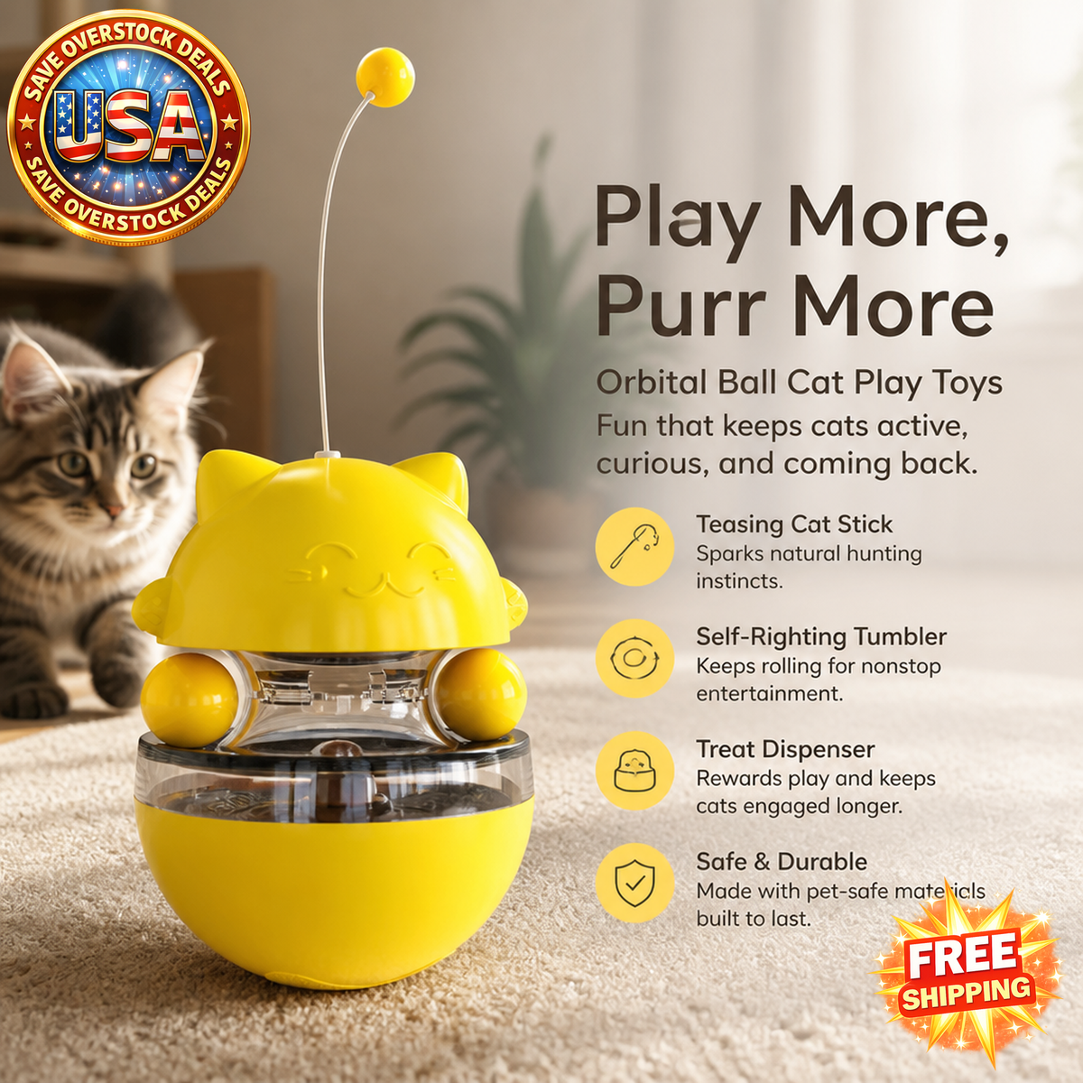 Orbital Ball Cat Play Toys - Interactive Tumbler Cat Stick