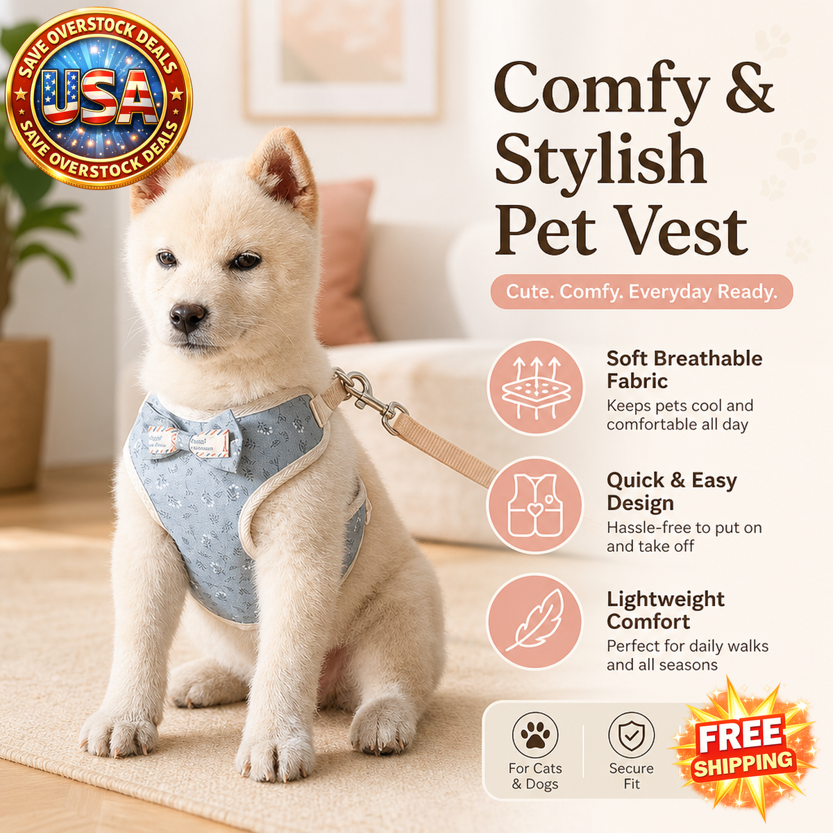 Bowknot Pet Chest Strap Vest Leash for Cats and Dogs