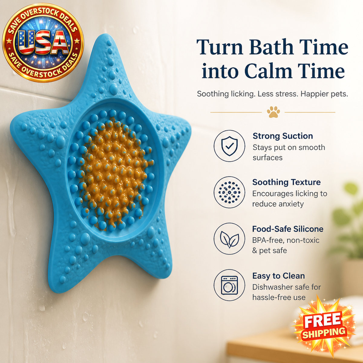 Pet Suction Cup Licking Pad for Dogs and Cats, Sea Star Design