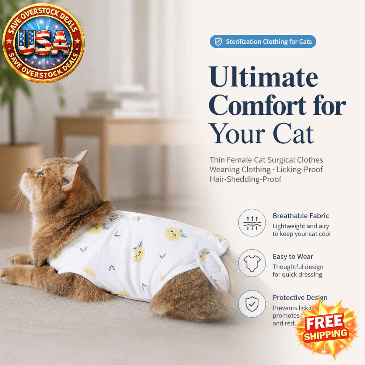 Thin Surgical Clothing for Cats - Licking-Proof Weaning Outfit