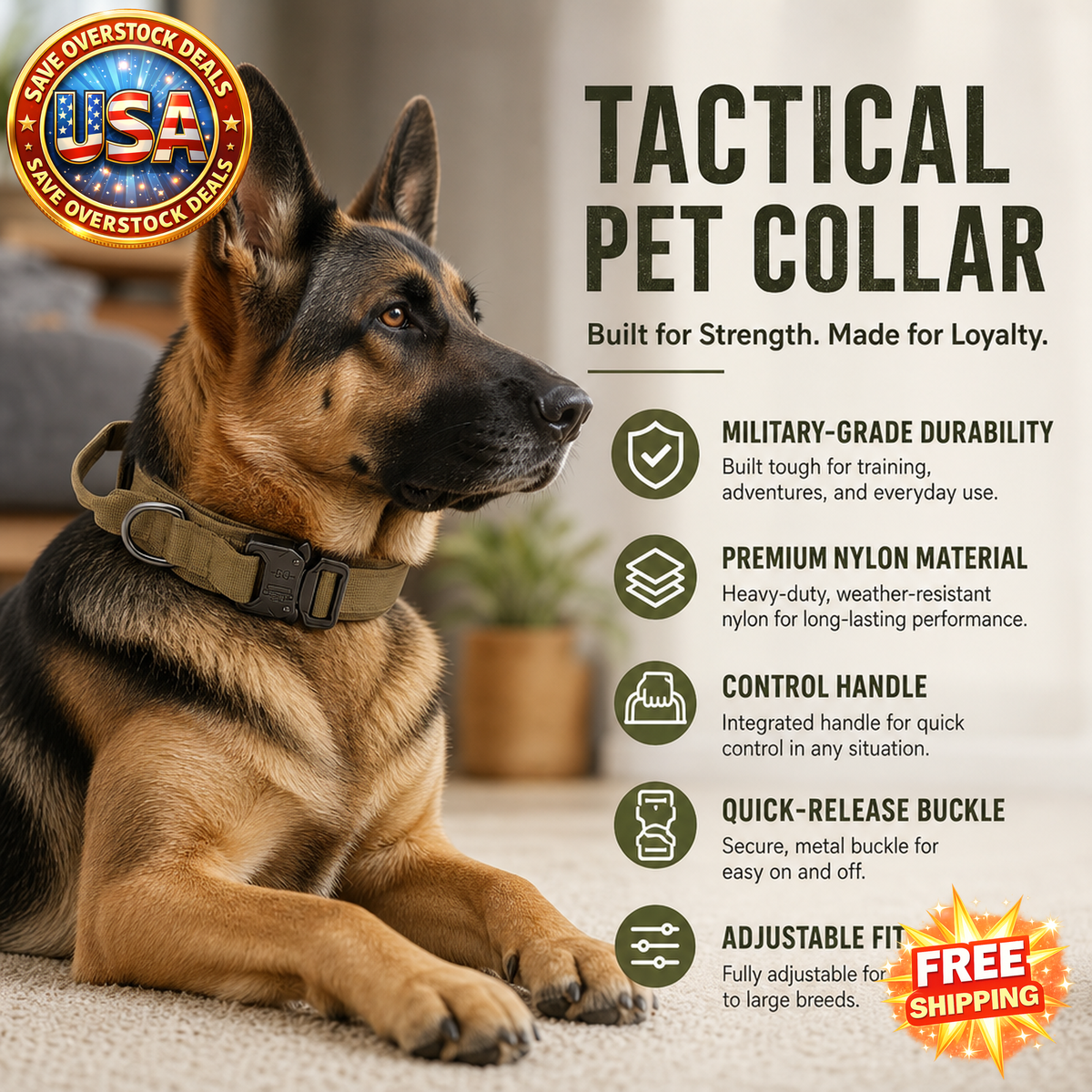 Tactical Dog Collar with Handle for Medium to Large Dogs