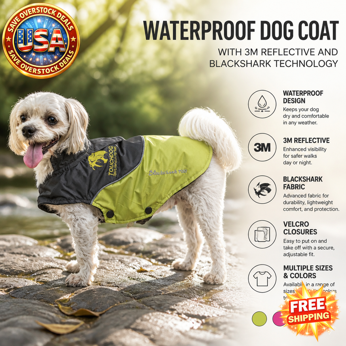 Touchdog Waterproof Reflective Dog Coat with Blackshark Technology