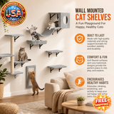 Wall Mounted Cat Shelves Set of 6 with Jumping Boards and Hammock