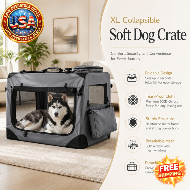 XL Collapsible Soft Dog Crate with Mesh Windows and 3 Doors