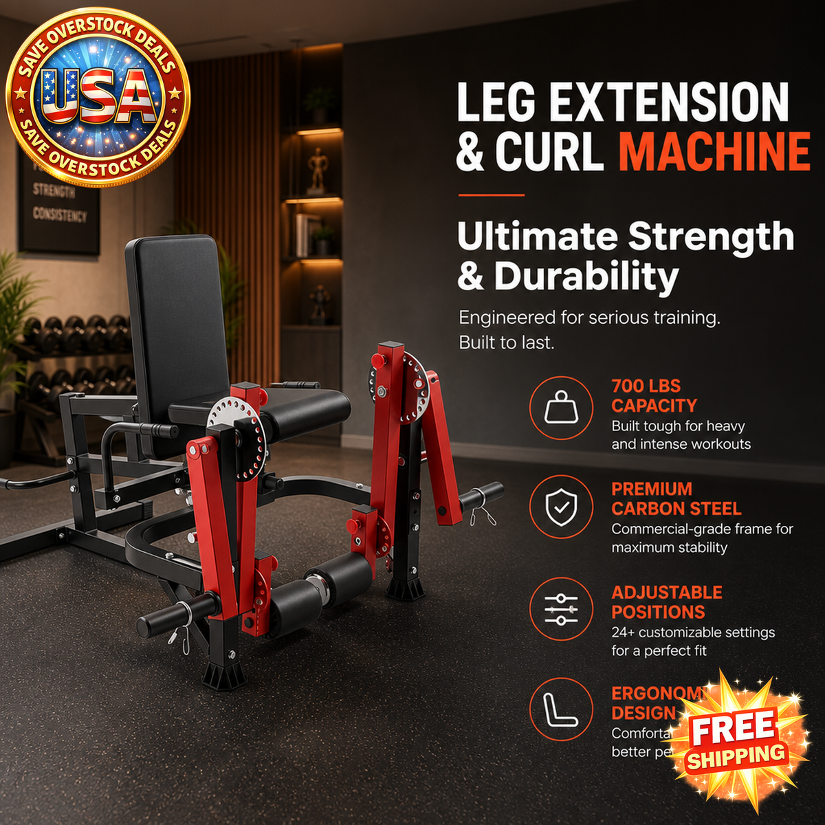 Leg Extension and Curl Machine for Home Gym, 700 LBS Capacity