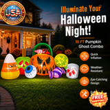 10 FT Inflatable Halloween Pumpkin Ghost Combo Decoration