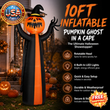 10ft Inflatable Halloween Pumpkin Ghost Decor with LED Lights