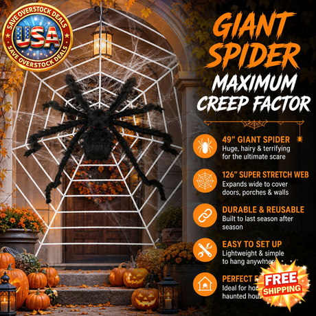 Halloween Spider Decoration with 126 Inch Spider Web, 49 Inch