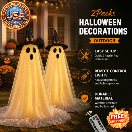 Halloween Ghost String Lights with Remote Control, 2 Packs