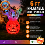 6 FT Inflatable Ghost Pumpkin with Colorful Lights for Halloween
