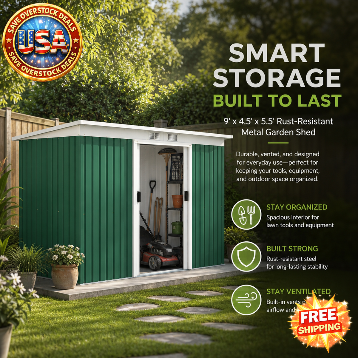 Rust Resistant Metal Garden Shed for Outdoor Tool Storage