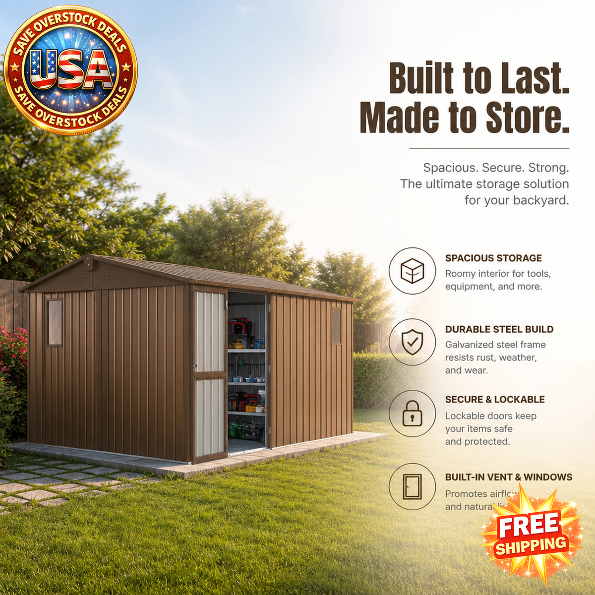 Backyard Storage Shed 11'x9' with Galvanized Steel Frame