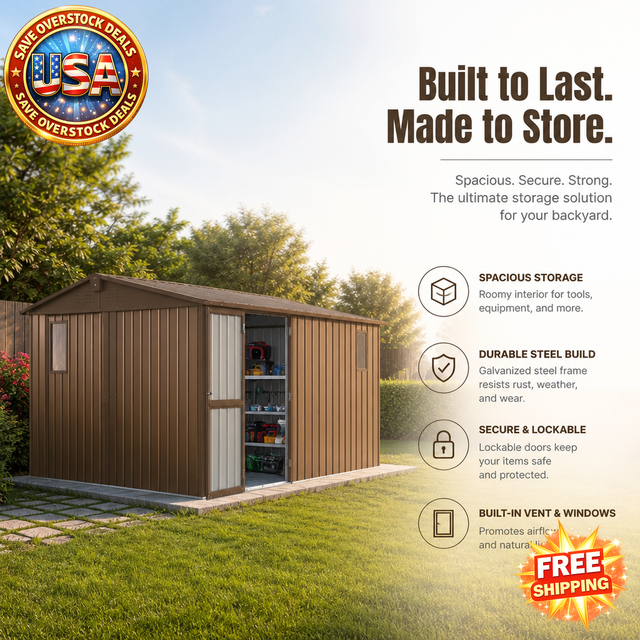 Backyard Storage Shed 11'x9' with Galvanized Steel Frame