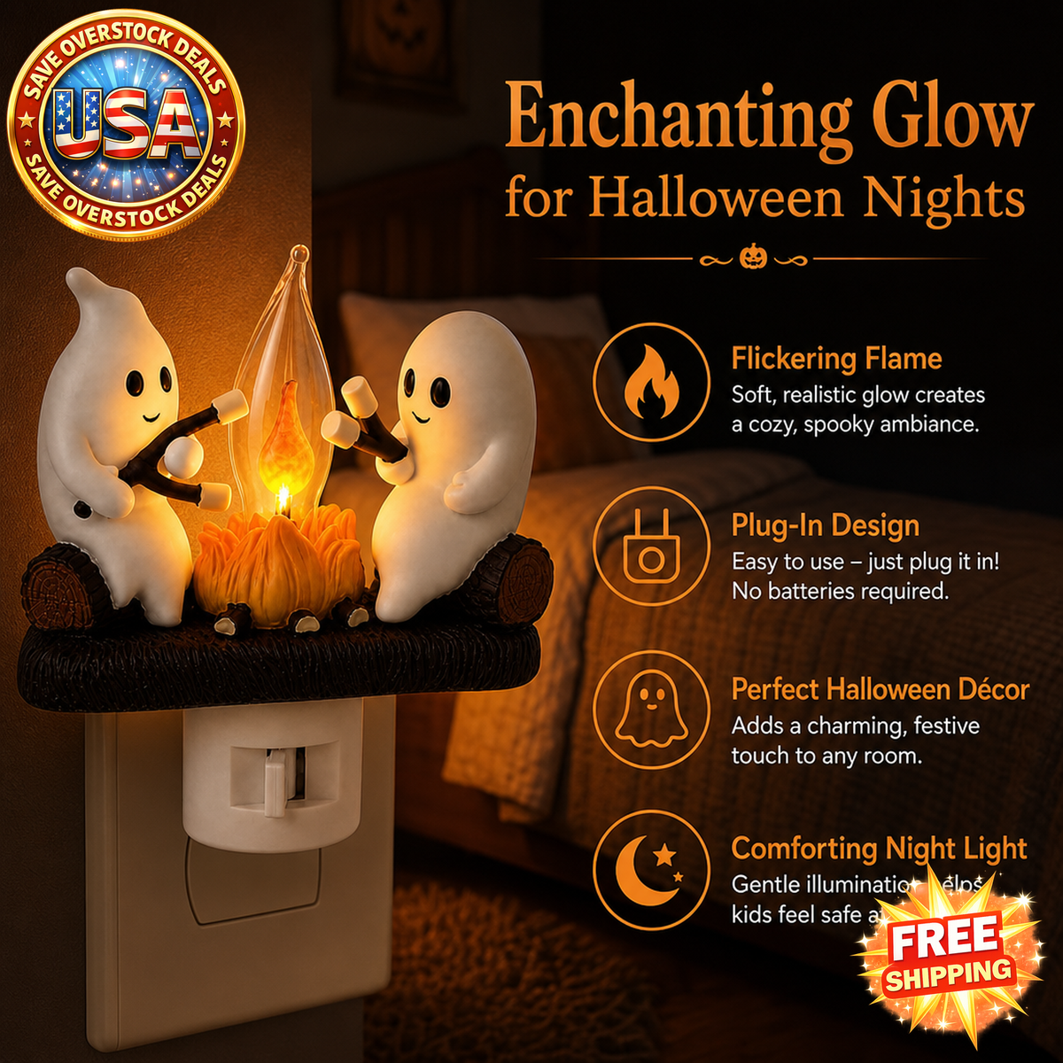Ghost Campfire Night Light - 3D Marshmallow Ghost Decoration