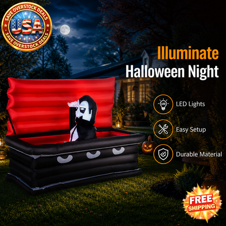 Halloween Vampire and Giant Coffin Inflatable Yard Decor