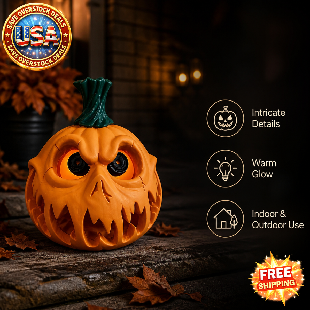 Elegant Skull Head Pumpkin Light for Halloween Decoration