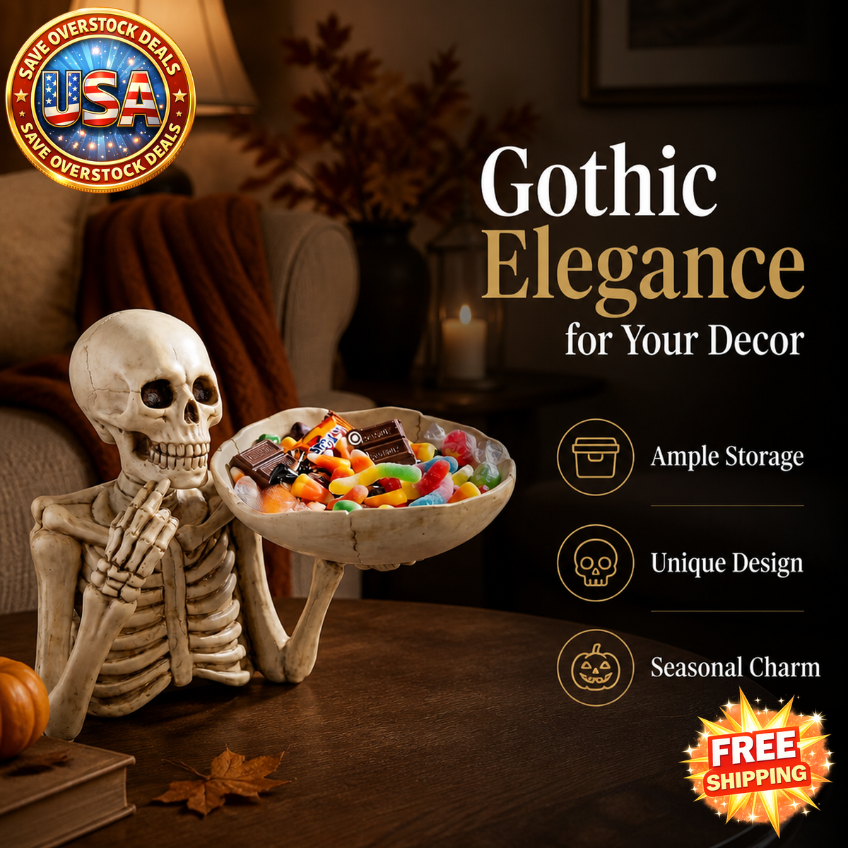 Halloween Skeleton Storage Tray - Skull Candy Dish Platter