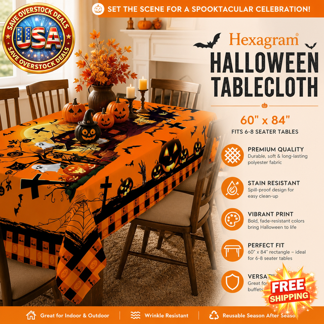 Halloween Tablecloth 60 x 84 inches with Pumpkin and Ghost Design