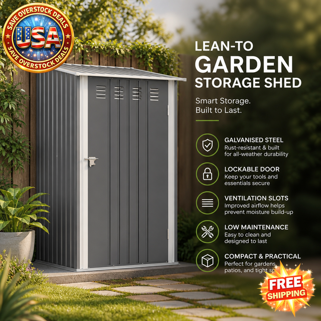 Lean-to Garden Storage Shed 3.3x3.4 ft Galvanized Steel Gray