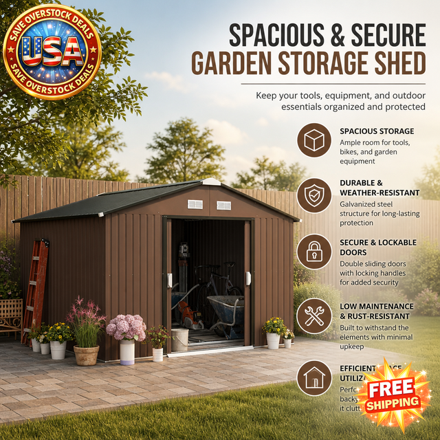 Metal Garden Shed with Double Locking Doors for Storage