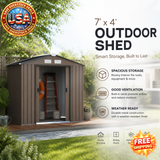 Outdoor Shed 7x4 Brown Garden Storage with Sliding Doors