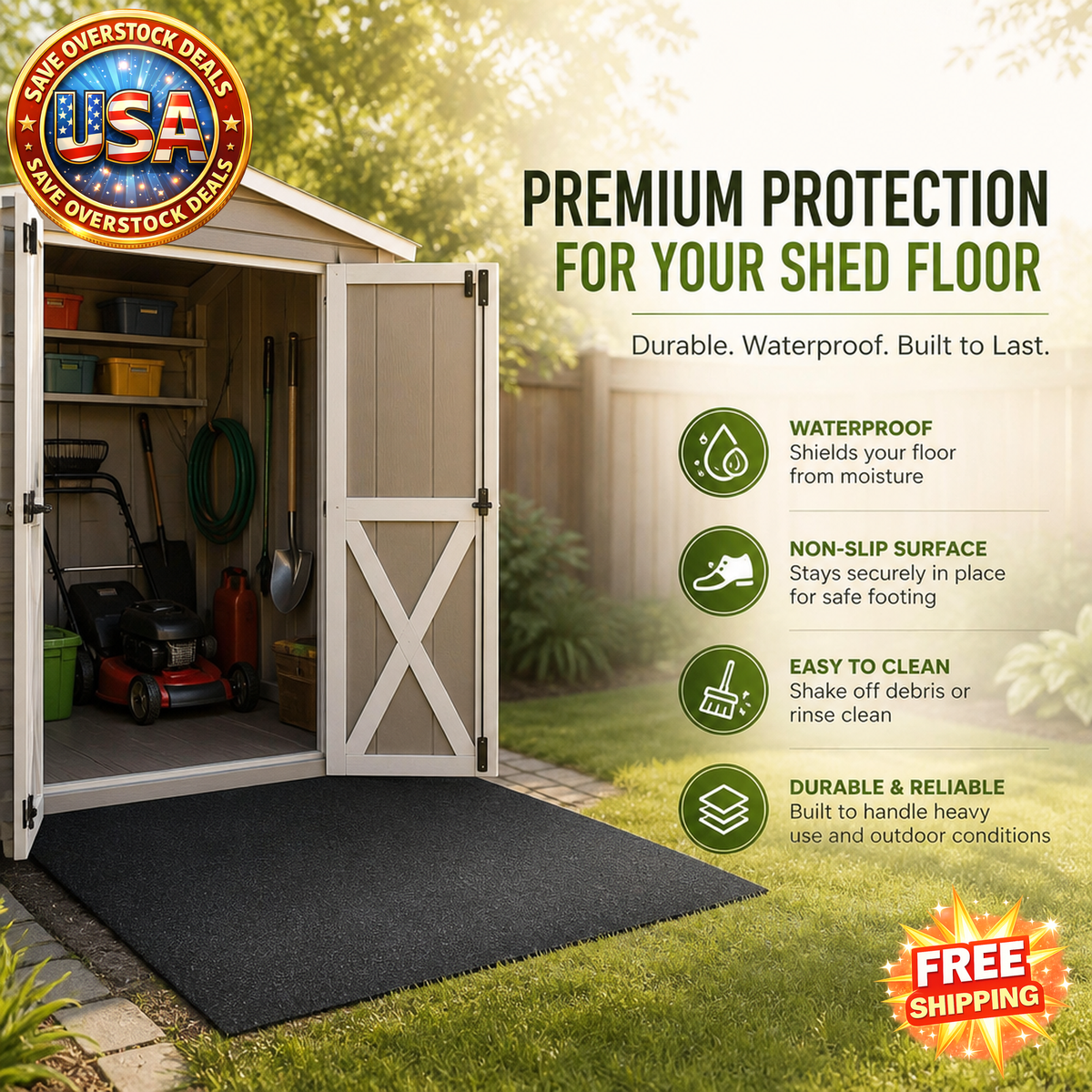 Waterproof Outdoor Storage Shed Floor Mat, 6 x 8.2 ft