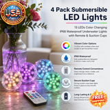 Submersible LED Lights with Remote - 4 Pack Color Changing