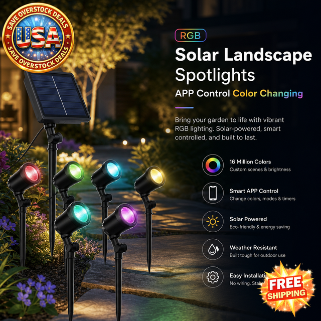 RGB Solar Landscape Spotlights with APP Control, Waterproof