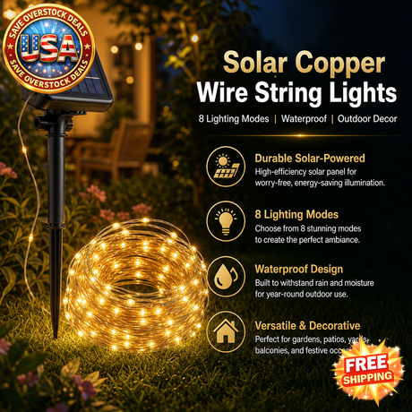 Solar Copper Wire String Lights with 8 Modes for Outdoor Decor