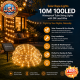 Solar Rope Lights 10M 100LED, Waterproof Outdoor String Lights