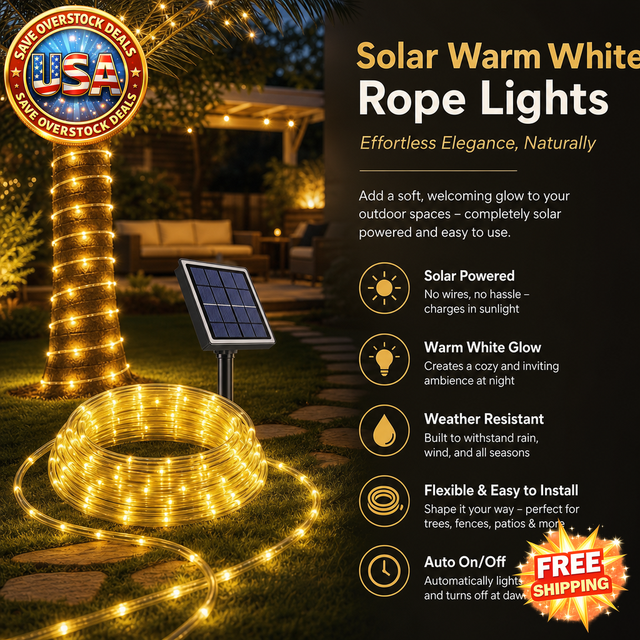 Solar Warm White Rope Lights 10M with 100 LEDs for Outdoor Use