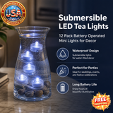 Submersible LED Tea Lights, Waterproof Mini Lights, 12 Pack