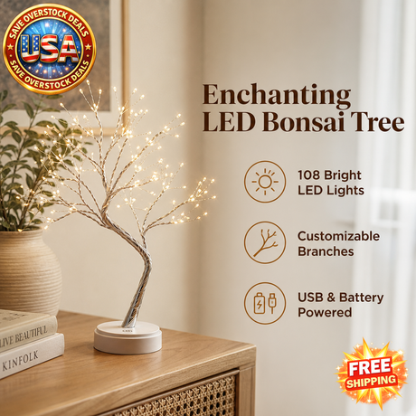 Tabletop Bonsai Tree Light with 108 LEDs, USB & Battery Powered
