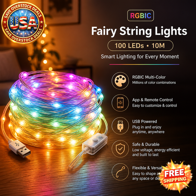 USB RGBIC Fairy String Lights 100 LEDs, APP Controlled 10m