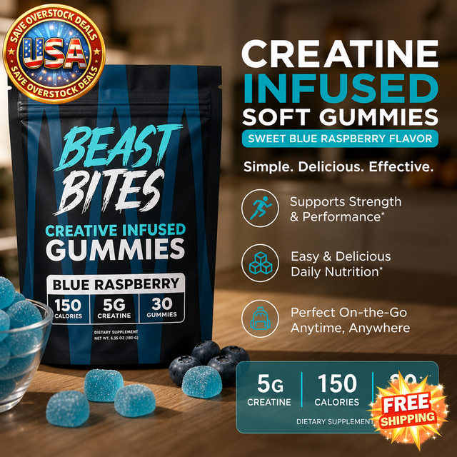 Creatine Infused Soft Gummies, Blue Raspberry Flavor, 150 Count