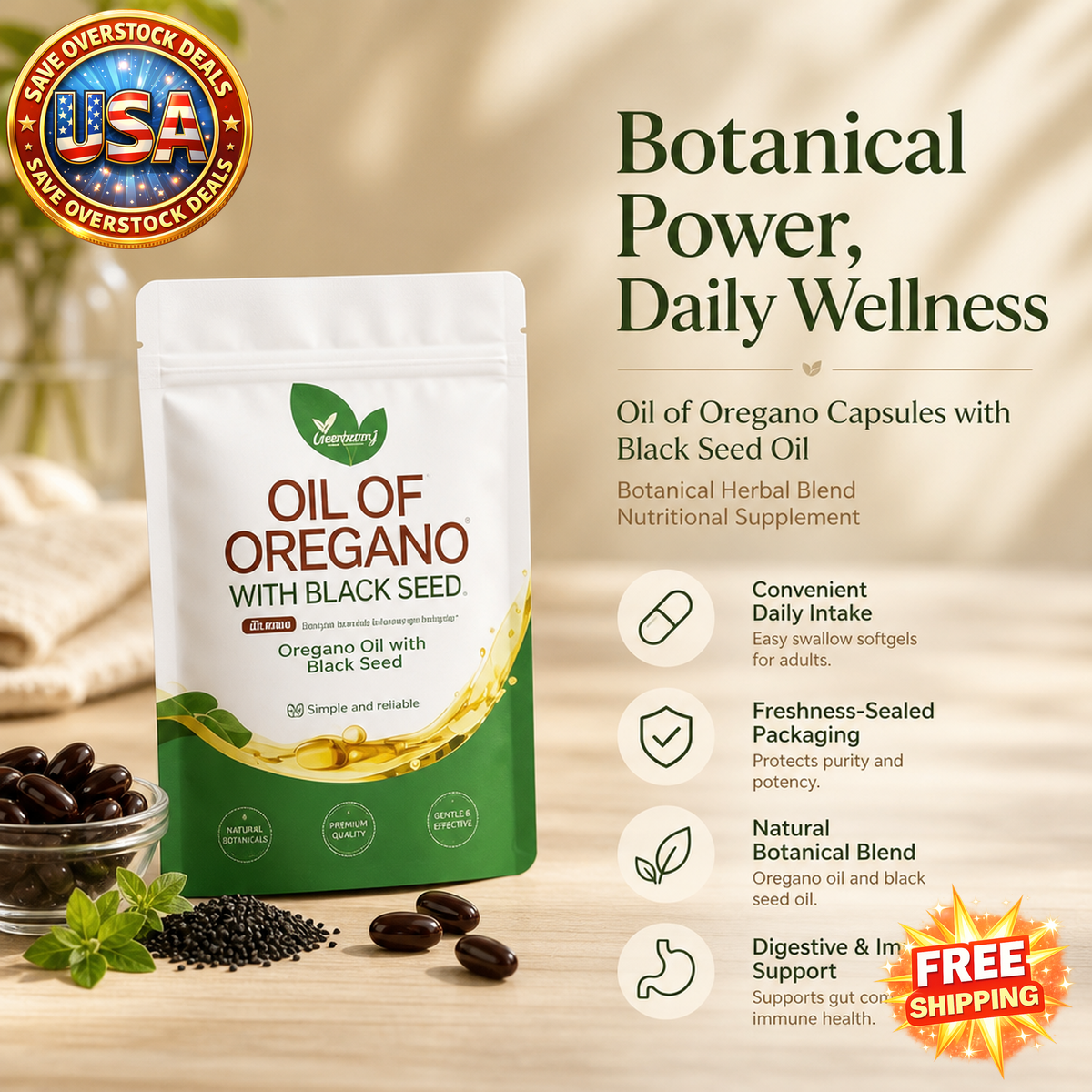 Oil of Oregano and Black Seed Oil Softgels, 60 Count