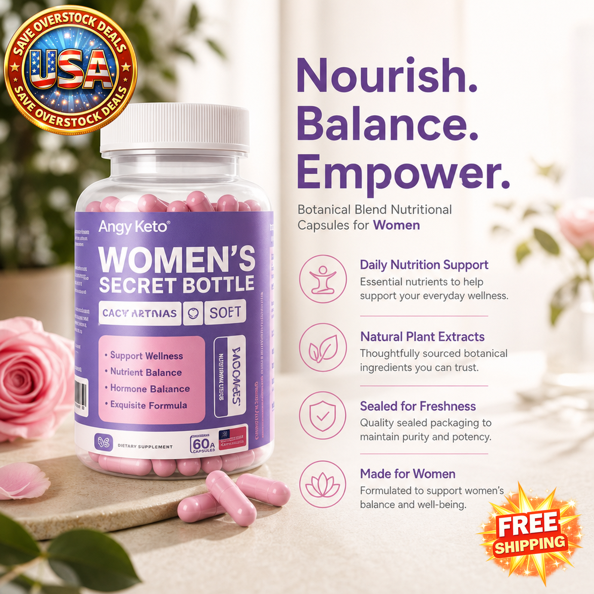 Women Botanical Blend Nutritional Capsules, 60 Count