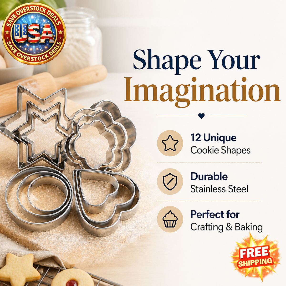 12 Pcs Stainless Steel Cookie Cutters for Baking and Decorating