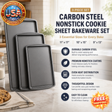 3pc Nonstick Carbon Steel Cookie Sheet Bakeware Set, Gray