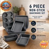 6 Piece Non-Stick Bakeware Set, Carbon Steel, Gray