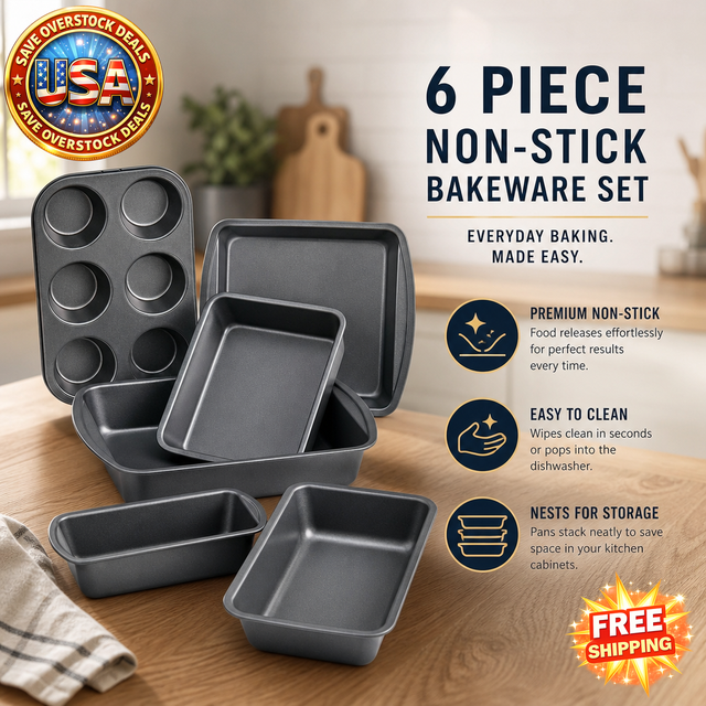 6 Piece Non-Stick Bakeware Set, Carbon Steel, Gray
