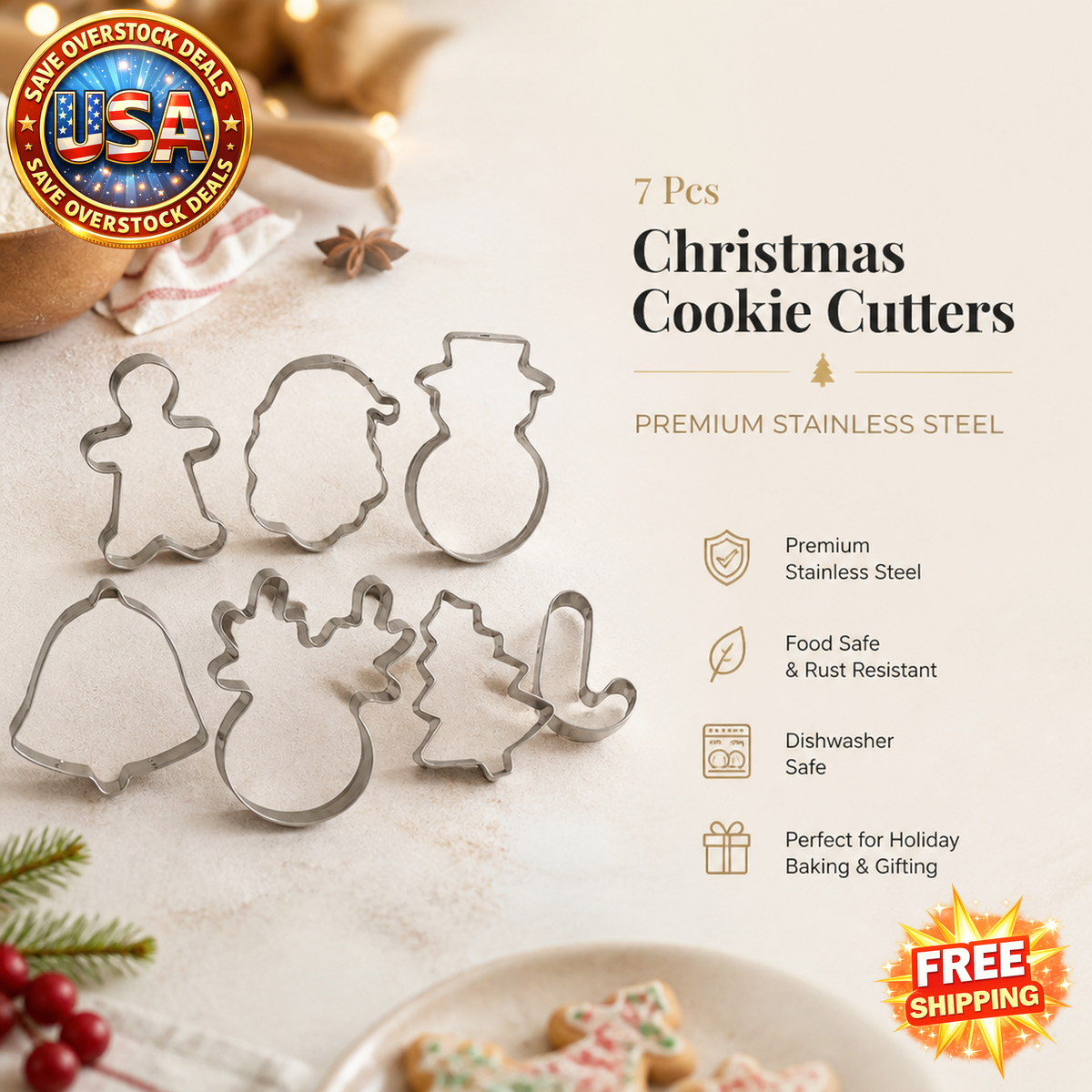 Christmas Cookie Cutters Set - 7 Pcs Stainless Steel Molds