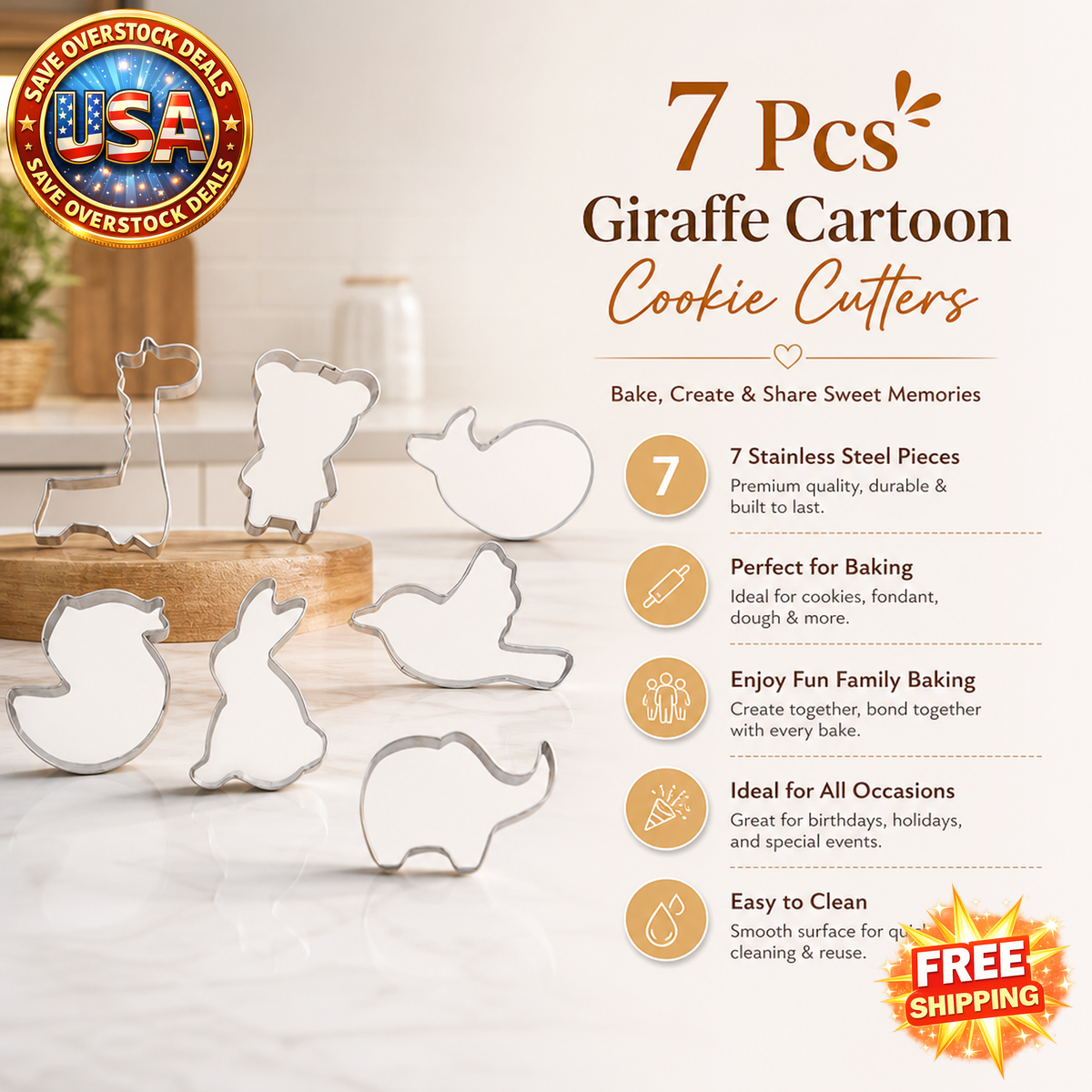 Giraffe Cartoon Cookie Cutters Set - 7 Pcs Stainless Steel